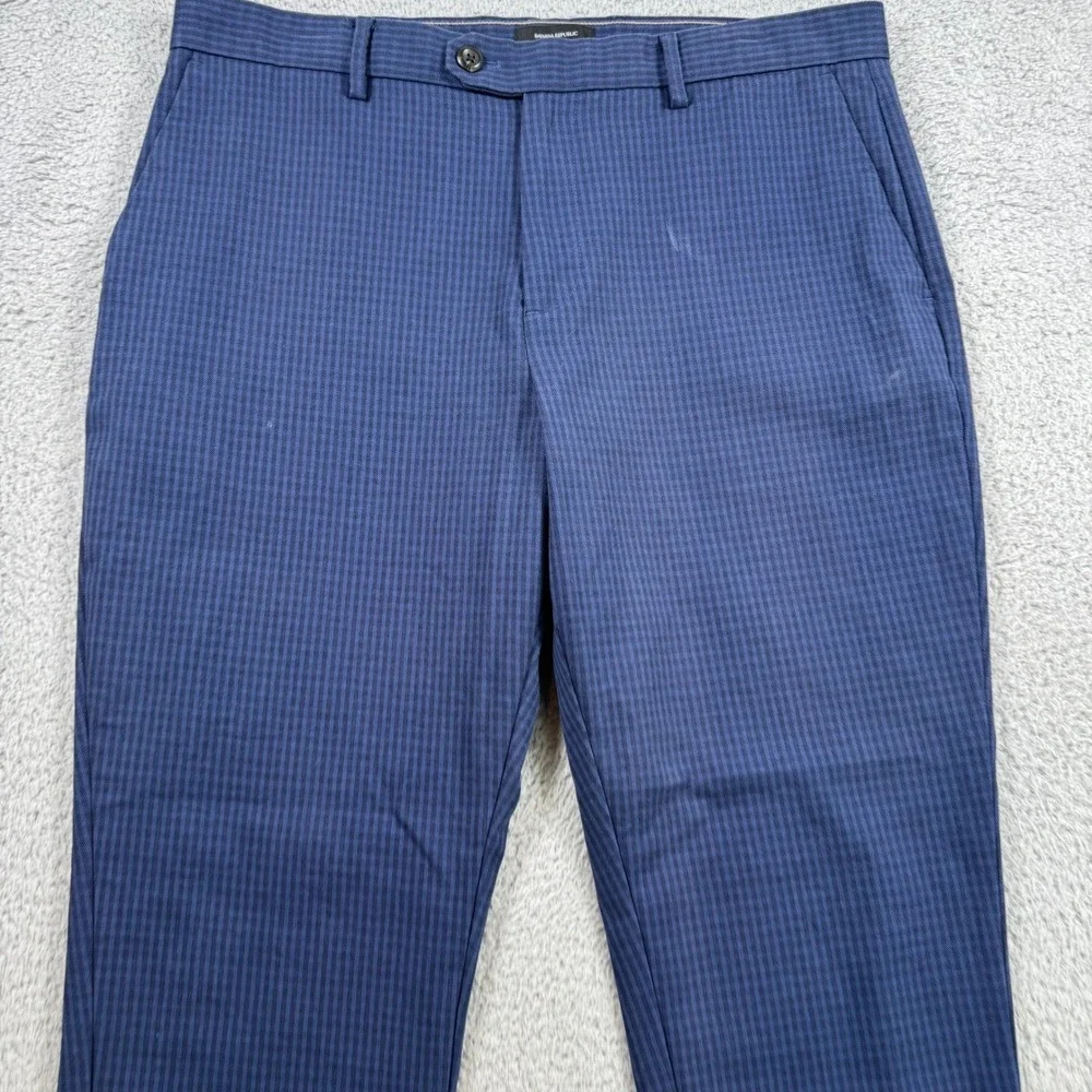 Banana Republic Slim Tapered Blue Micro Check Stretch Pants Mens 35x30 Workwear